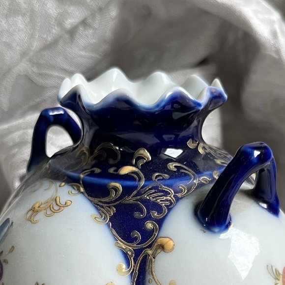 VINTAGE UNBRANDED Hand Painted Round Floral Vase 5" - Picture 3 of 11